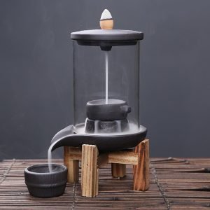 Millstone-Shaped Smoke Backflow and Waterfall Incense Burner with Wooden Stand | Lulu Incense