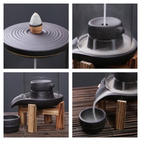 Millstone-Shaped Smoke Backflow and Waterfall Incense Burner with Wooden Stand | Lulu Incense