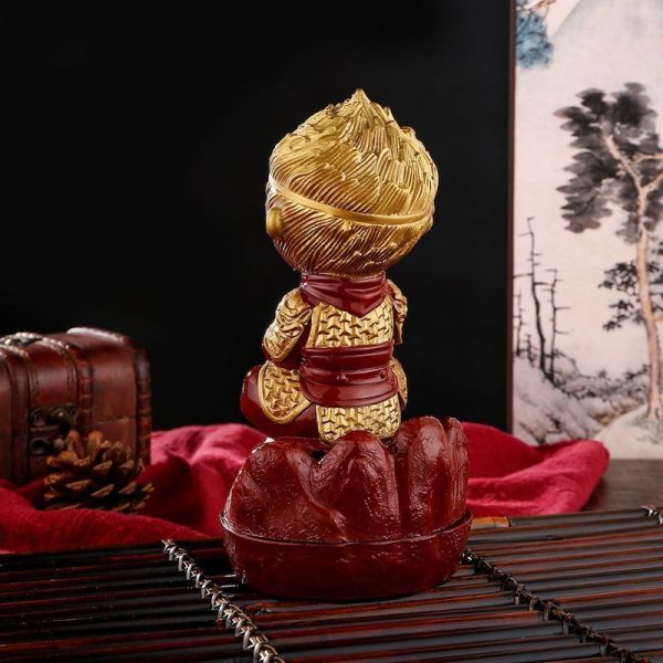 Red and Glod Antique Chinese Monkey King Theme  Buddha-Like Brass Bronze Incense Burner | Lulu Incense