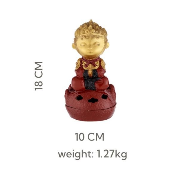 Red and Glod Antique Chinese Monkey King Theme  Buddha-Like Brass Bronze Incense Burner | Lulu Incense