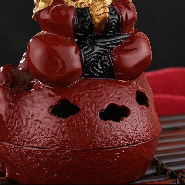 Red and Glod Antique Chinese Monkey King Theme  Buddha-Like Brass Bronze Incense Burner | Lulu Incense