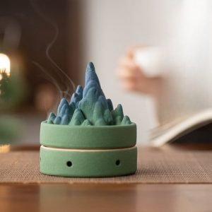 Japanese Style Vintage Mountain Landscape Shape Cone Incense Burner Holder