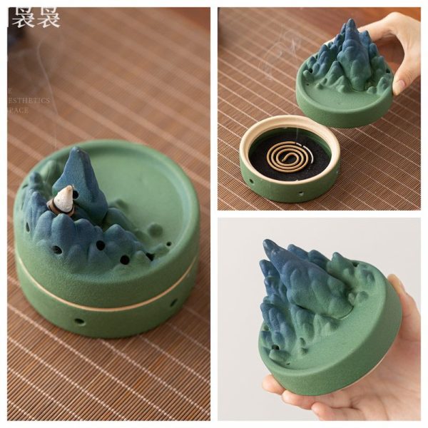 Japanese Style Vintage Mountain Landscape Shape Cone Incense Burner Holder | Lulu Incense