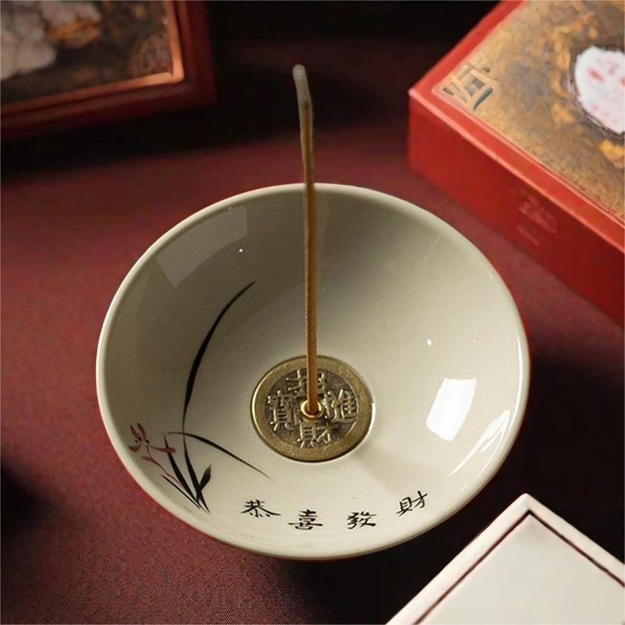 Orchid and Money Pattern Porcelain Incense Burner Antique for Sticks Orchid and Money Pattern Porcelain Incense Burner Antique for Sticks