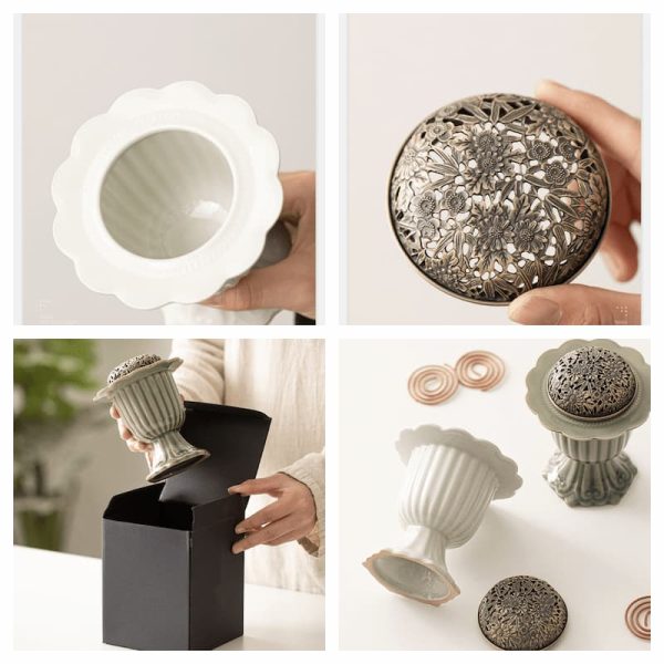 Pedestal Flower Rim Ceramic Incense Cone Burner Holder for Sale | Lulu Incense