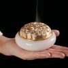 Bamboo Leaf Theme Crystal Jade Cone Incense Burner Bowl Holder with Golden Lid | Lulu Incense