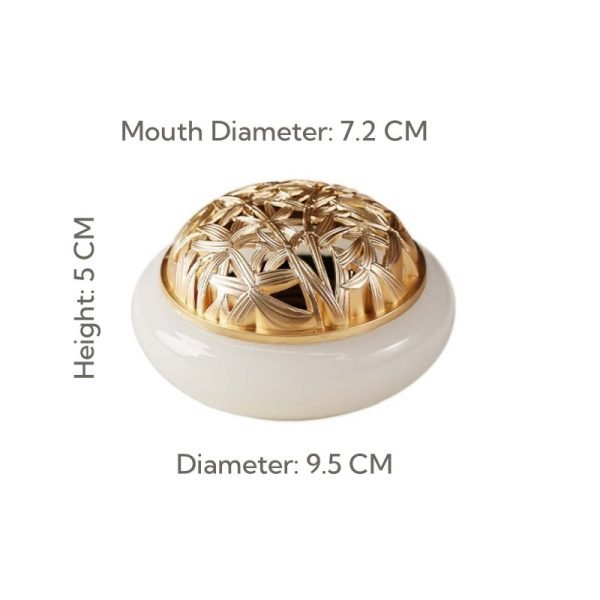 Bamboo Leaf Theme Crystal Jade Cone Incense Burner Bowl Holder with Golden Lid | Lulu Incense