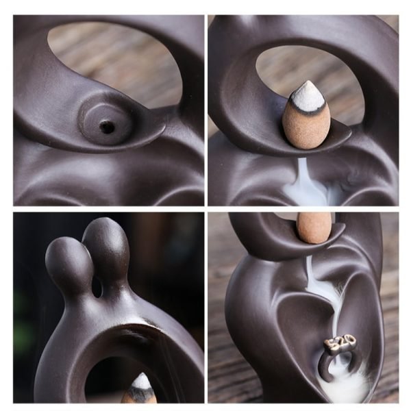 Blue and Brown Heart Shaped Valentine's Day Waterfall Backflow Incense Burning Holder | Lulu Incense