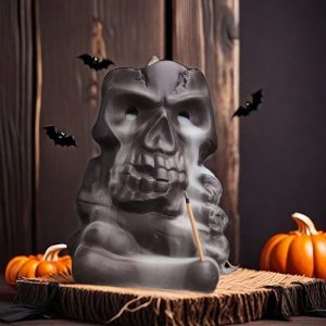 Purple Clay Skull Waterfall Backflow Cone Incense Burner for Halloween Holiday