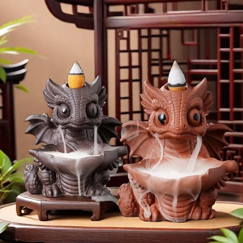 Quirky Dinosaur Dragon Ceramic Waterfall Backflow Incense Burner