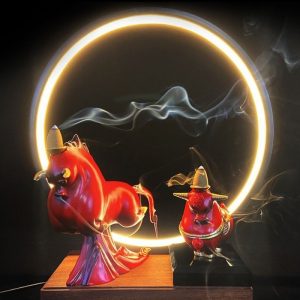 Red Cow Resin Backflow Scent Incense Burner with Electric LED Lighting | Lulu Incense