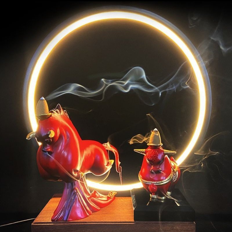 Red Cow Resin Backflow Scent Incense Burner With Electric Led Lighting Red Cow Resin Backflow Scent Incense Burner with Electric LED Lighting | Lulu Incense