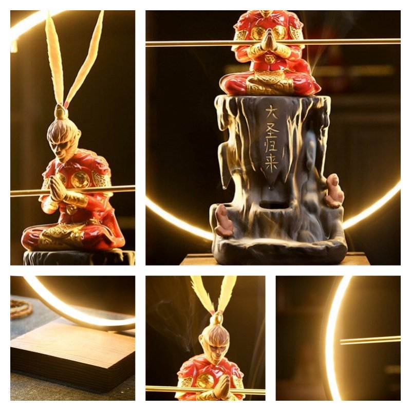 Red Monkey King Purple Clay And Wooden Foundation Incense Waterfall Burner With Led Light Red Monkey King Purple Clay and Wooden Foundation Incense Waterfall Burner with LED Light | Lulu Incense