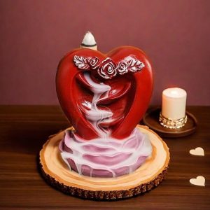 Red Rose and Heart Resin Incense Smoking Fountain Waterfall Backflow Burner for Valentine's Day