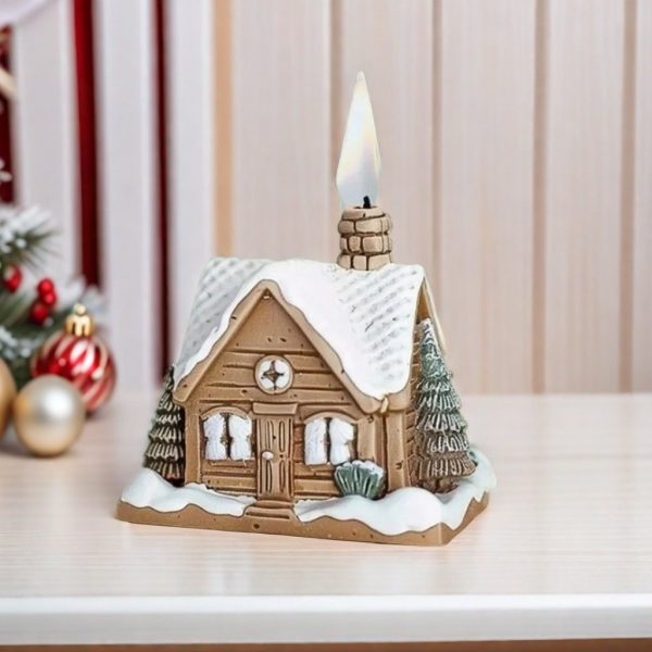 Resin Christmas Winter Snow House Smoking Chimney Log Cabin Incense Burner