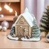 Resin Christmas Winter Snow House Smoking Chimney Log Cabin Incense Burner-D