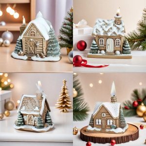 Resin Christmas Winter Snow Gingerbread House Smoking Chimney Log Cabin Incense Burner
