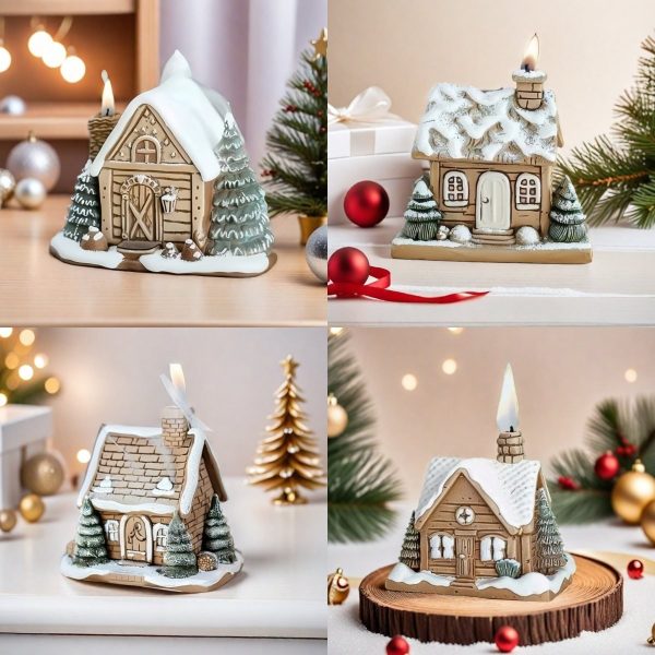 Resin Christmas Winter Snow Gingerbread House Smoking Chimney Log Cabin Incense Burner