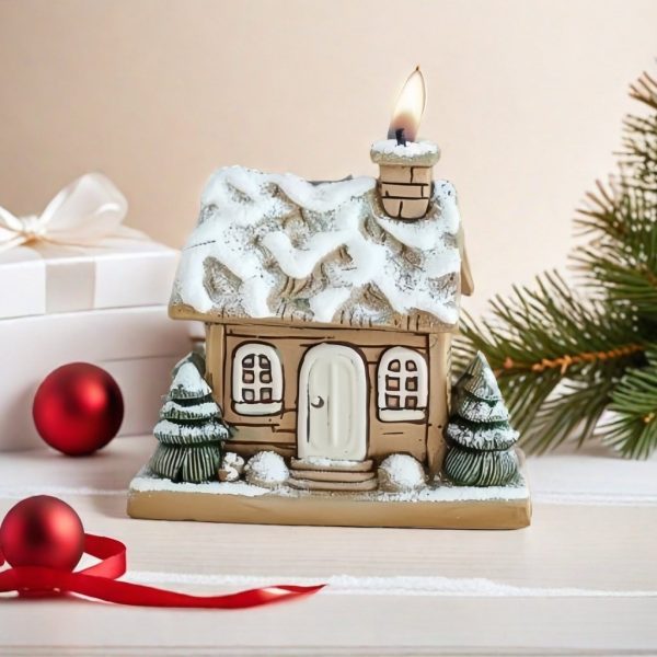Resin Christmas Winter Snow House Smoking Chimney Log Cabin Incense Burner pattern B