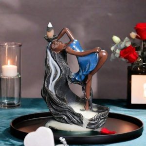Resin Dancing Girl Incense Smoke Backflow Waterfall Fountain Burner Holder for Valentine's Day