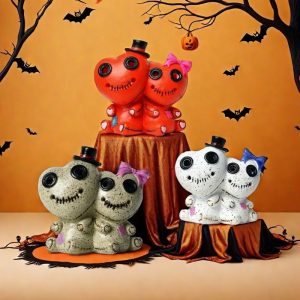 Resin Double Heart-Headed Colorful Voodoo Doll Cone Incense Burner Holder for Halloween Holiday