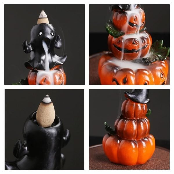 Resin Ghost Pumpkin Shaped Backflow Incense Burner for Halloween Holiday | Lulu Incense