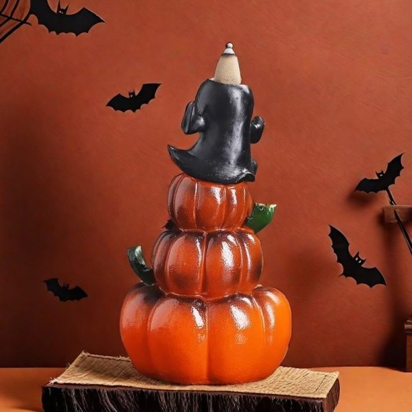 Resin Ghost Pumpkin Shaped Backflow Incense Burner for Halloween Holiday (3)