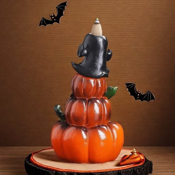 Resin Ghost Pumpkin Shaped Backflow Incense Burner for Halloween Holiday (4)