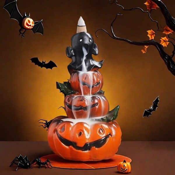 Resin Ghost Pumpkin Shaped Backflow Incense Burner for Halloween Holiday