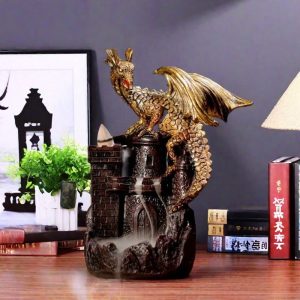 Resin Golden Dragon Castle Waterfall Backflow Smoking Incense Burner