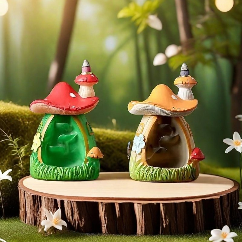 Resin Green and Yellow Mushroom House LED Christmas Incense Burning Holder 2 Resin Green and Yellow Mushroom House LED Christmas Incense Burning Holder 2
