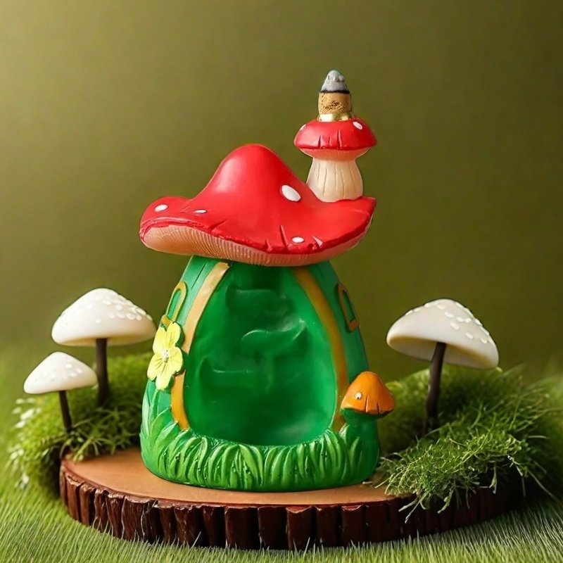 Resin Green and Yellow Mushroom House LED Christmas Incense Burning Holder- green one Resin Green and Yellow Mushroom House LED Christmas Incense Burning Holder- green one