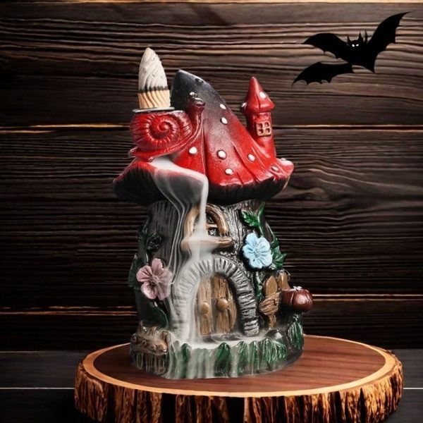 Resin Halloween Witch Mushroom Log Cabin House Resin Backflow Incense Burner