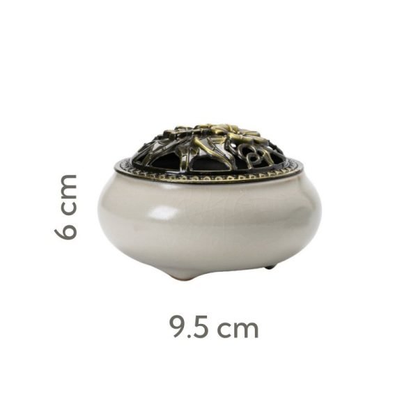 Chinese Ru Kiln Crackle Glazed Porcelain Bowl Coil Incense Holder with Elegant Floral Lids | Lulu Incense