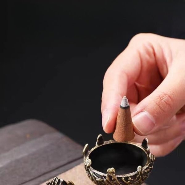Small Alloy Mountain Carved Tree Cone Incense Burner Holder for Sale | Lulu Incense