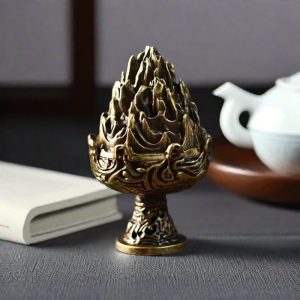 Small Alloy Mountain Carved Tree Cone Incense Burner Holder for Sale