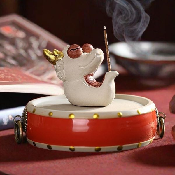 Small Cute Hand Painted Dragon Ceramic Incense Holder for Sticks -A