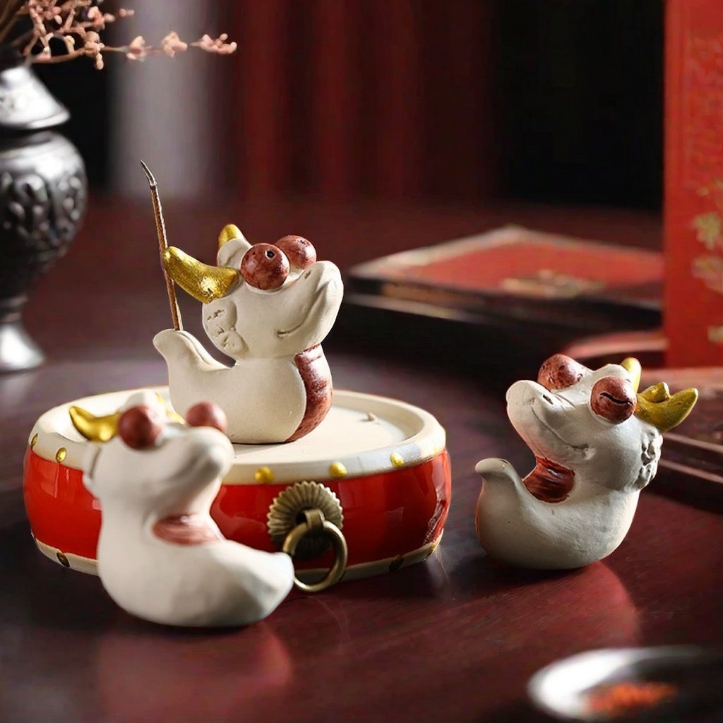 Small Cute Hand Painted Dragon Ceramic Incense Holder for Sticks