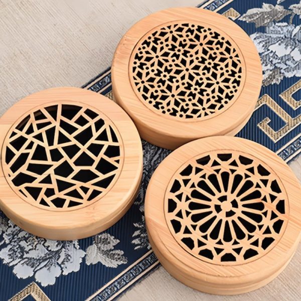Small Hollowed Bamboo Round Handmade Wood Box Cone Incense Burner | Lulu Incense