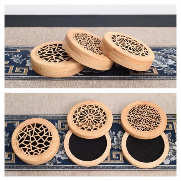 Small Hollowed Bamboo Round Handmade Wood Box Cone Incense Burner | Lulu Incense