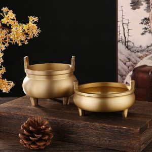 Small and Tall Three-Legged Antique Brass and Copper Incense Burner | Lulu Incense
