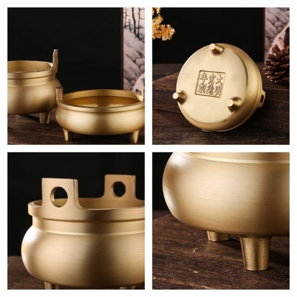 Small and Tall Three-Legged Antique Brass and Copper Incense Burner | Lulu Incense