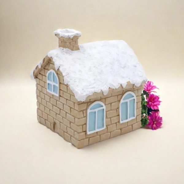 Snowy Christmas House with Smoking Chimney Incense Log Cabin Burner 3