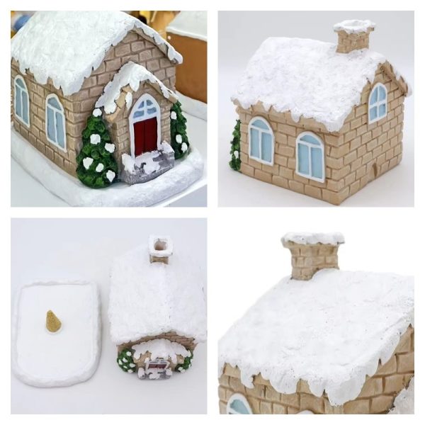 Snowy Christmas House with Smoking Chimney Incense Log Cabin Burner | Lulu Incense
