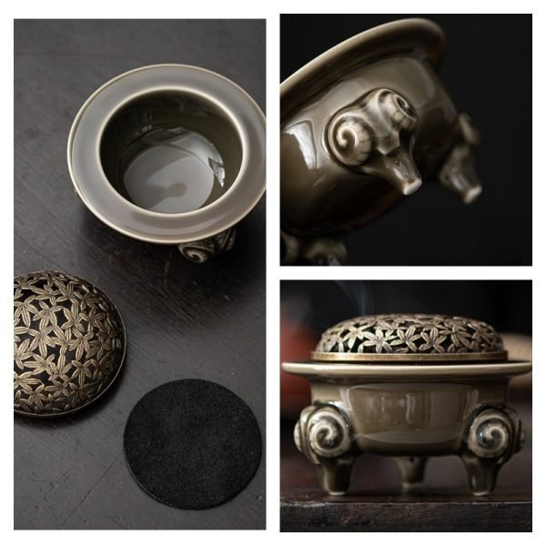 Sheep Horn Three-Legged Ceramic Cauldron Incense Cone Censer Burner Holder For Sale