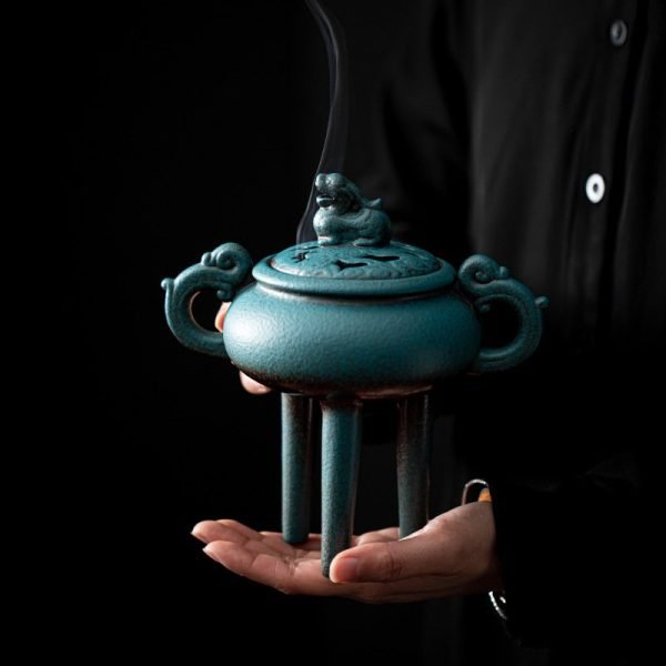 Cauldron Shaped Foo Dog Theme Vintage Incense Cone Burner Holder | Lulu Incense