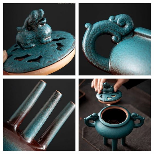 Cauldron Shaped Foo Dog Theme Vintage Incense Cone Burner Holder | Lulu Incense