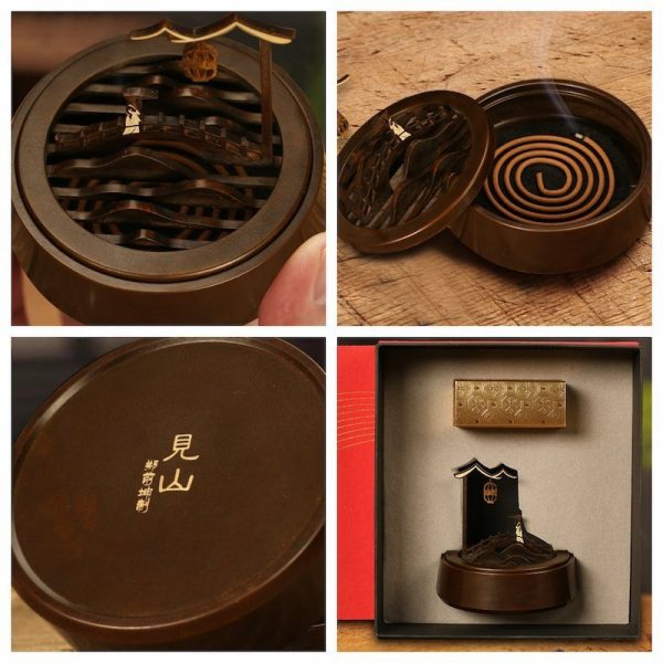 Traditional Hand Carved Mountain and Bridge Japanese Antique Brass Incense Burner | Lulu Incense
