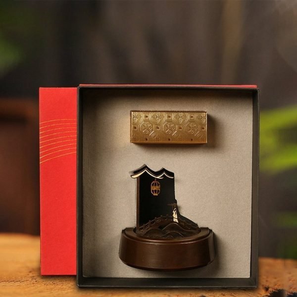 Traditional Hand Carved Mountain and Bridge Japanese Antique Brass Incense Burner | Lulu Incense