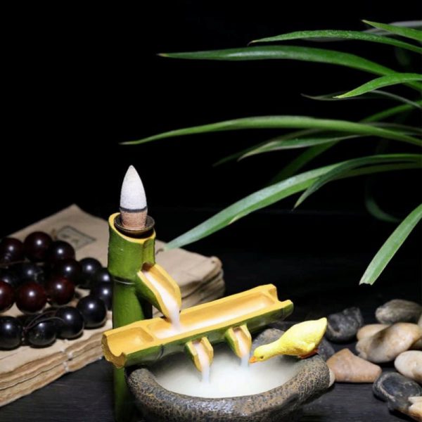 Unique Japanese Style Bamboo Vintage Backflow and Waterfall Fountain Incense Burner